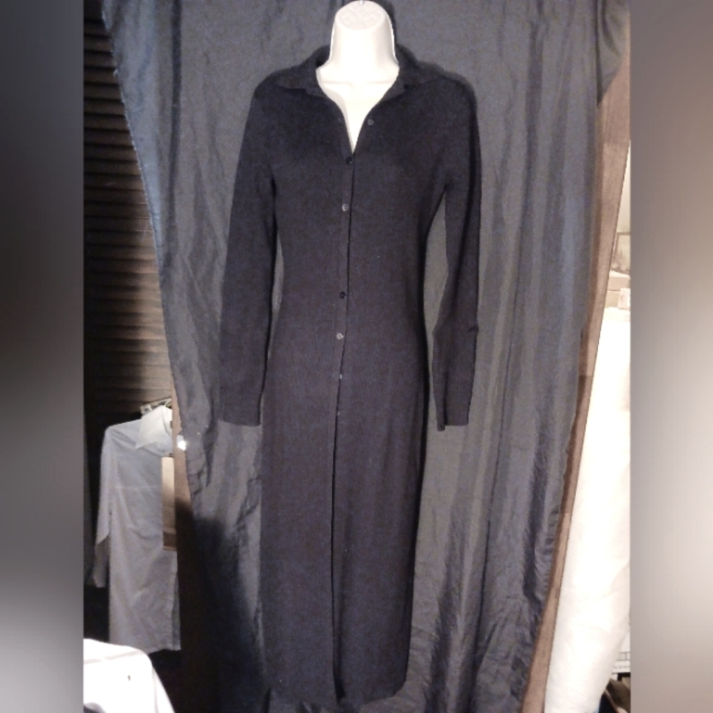 LaModa knit long sleeve button sweater dress black size medium
